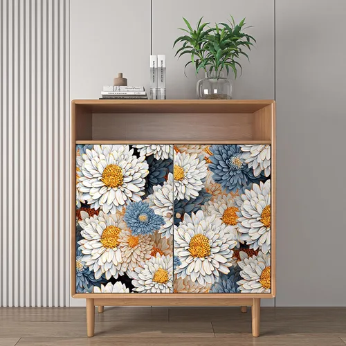 Miniatura 6 de ReWallpaper Papel tapiz floral grande para despegar y pegar, papel tapiz vintage de margaritas azules y blancas para habitación de niñas, pintura al