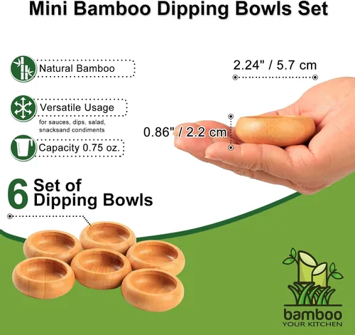 Miniatura 3 de Juego de Mini Cuencos, Platos de Salsa de Bambú para Mojar Aperitivos/Salsas/Nueces, Cuenco de Mezcla de Mascarilla Facial de Madera de Bambú