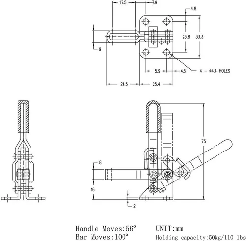 Miniatura 5 de Herramienta de mano vertical 101-A Abrazadera de palanca de liberación rápida 110 lbs Capacidad de retención antideslizante