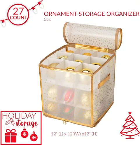 Miniatura 2 de Simplify Organizador de adornos de 27 unidades Dorado Capacidad para 27 adornos Almacenamiento de Navidad Peso ligero Dimensiones: 12.2 x