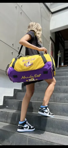 Miniatura 2 de Bolsa de lona Kobe para viajar. Bolsas de gimnasio deportivas para hombres, bolsa de transporte para viajes. Bolsa de lona amarilla de los Lakers