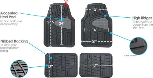Miniatura 7 de Alfombrillas para piso de automóvil FH-F11322 de FH GROUP, ultrarresistentes, goma de primera calidad, recortables