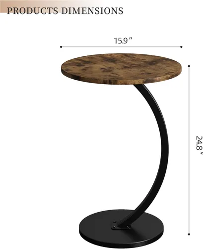 Miniatura 2 de C Shaped Side Table End Table Round Small Side Tables with Metal Frame for Sofa Bed Couch TV Tray Tables for Living Room Bedroom Small Spaces
