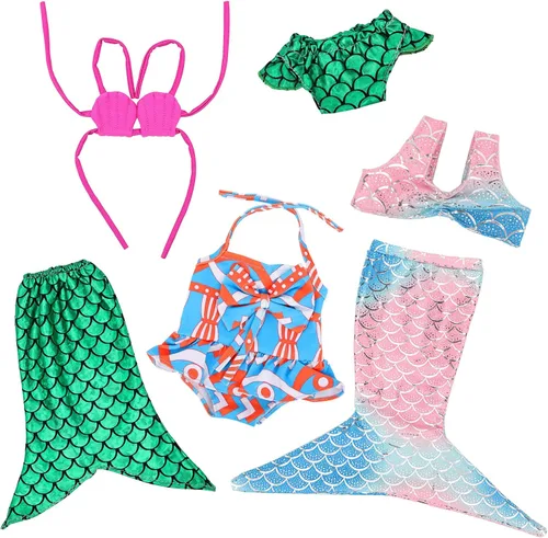 Barwa Accesorios de ropa de muñeca de 18 pulgadas, 3 conjuntos de trajes de princesa cola de sirena, vestido de traje de baño, bikini, parte