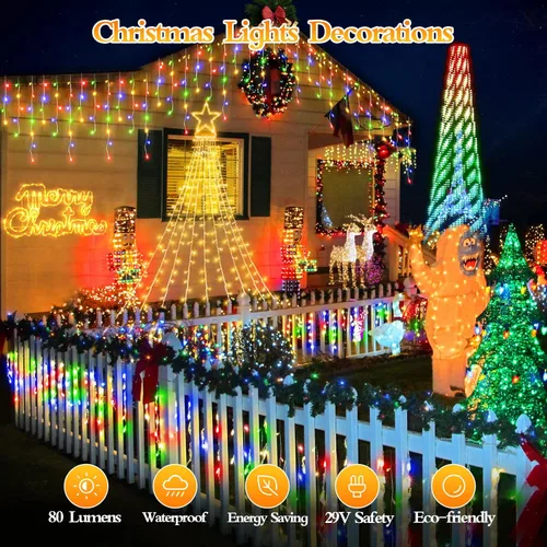 Miniatura 9 de FLVOECN 480 luces LED de Navidad de 49 pies, enchufables, 8 modos con temporizador, luces de hielo regulables, para exteriores, impermeables