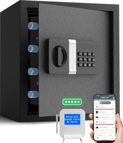 Miniatura 17 de FORFEND Smart Home Safe Caja de seguridad WiFi con aplicación de bloqueo/alarma Comando de voz, alarma de secuestro, detección de manipulación