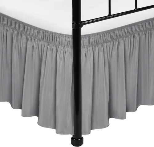 Miniatura 23 de Biscaynebay Faldas de cama envolventes con esquinas divididas para camas Twin/Twin XL de 15 pulgadas de caída, volantes de polvo elásticos Negro