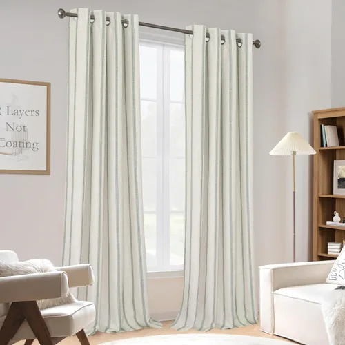 Miniatura 56 de DriftAway - Cortinas de Lino Mezcla de Granja 100% Opacas de 84 Pulgadas de Largo para Dormitorio, Cortinas Verticales Rayadas Impresas de Lino