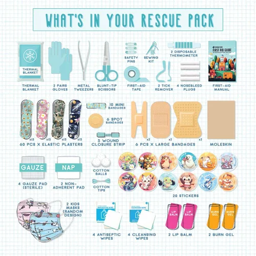 Miniatura 2 de EVERLIT Care Rescue Pack Kit de primeros auxilios para la familia para niños con 200 piezas de suministros médicos Bolsa de almacenamiento par