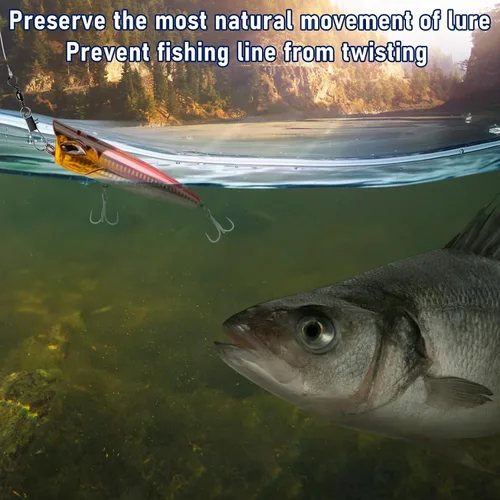 Miniatura 6 de Alwonder Paquete de 100 unidades de barril de pesca giratorios con broches de presión, aparejos de pesca de acero inoxidable seguro entrelazado