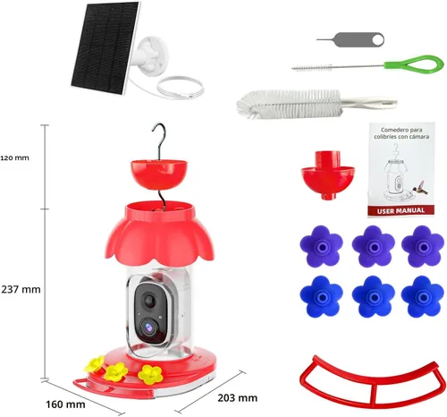 Miniatura 9 de Comedero de colibríes con cámara, cámara inteligente alimentadora de colibríes alimentada por energía solar con identificación IA, captura