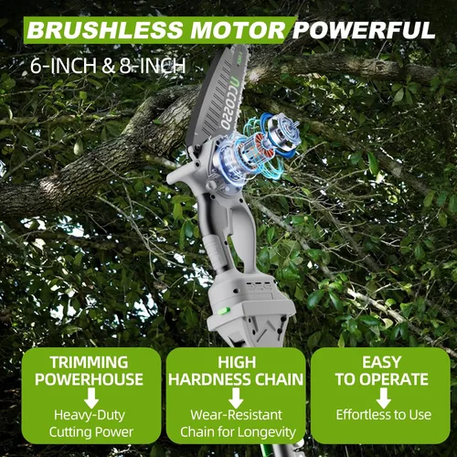 Miniatura 4 de Sierras de poste eléctricas 3 en 1 para poda de árboles, mini motosierra inalámbrica de 6 y 8 pulgadas con poste de extensión, motor sin escobillas