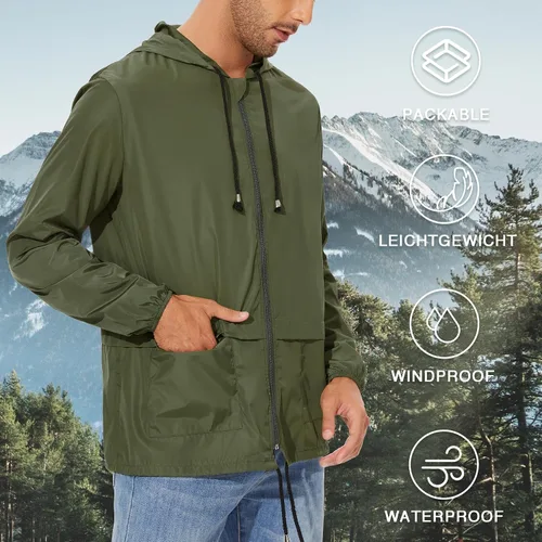 Miniatura 2 de Zando Chubasquero para hombre, impermeable, con capucha, rompevientos, ligero, para ciclismo