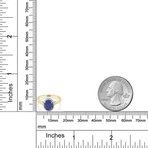 Miniatura 56 de Gem Stone King Anillo de compromiso ovalado de oro amarillo de 10 quilates con piedra natal y halo de diamantes Ovalado de 0.354 x 0.276 in