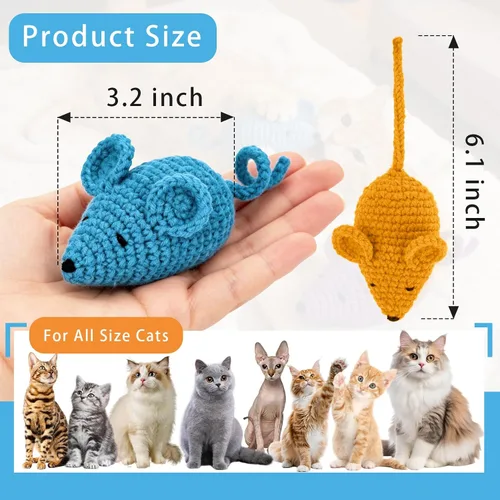 Miniatura 7 de Retro Shaw Juguetes de Hierba Gatera de Ganchillo Ratones para Gatos, 3 Piezas de Ratones de Hierba Gatera de Hilo para Animales, Juguete Seguro