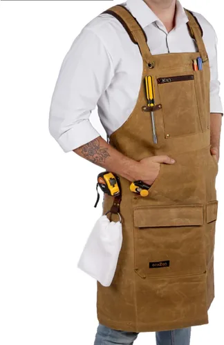 ecoZen Lifestyle Delantal de carpintería para hombre – Delantal de carpintero de lona encerada resistente – Para taller, totalmente ajustable S-XXXL