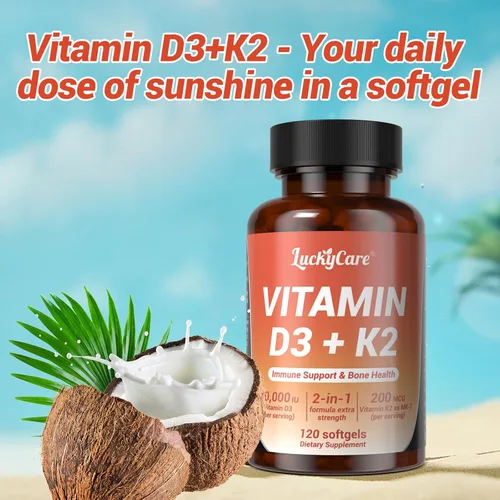 Miniatura 3 de Vitamina D3 K2 10000 UI Plus K2 (MK-7) 200 mcg, 240 cápsulas blandas de aceite de coco Complejo VIT D & K 2 en 1 Apoya la absorción de calcio
