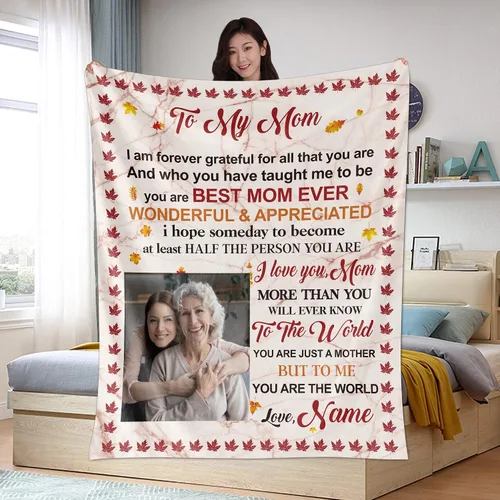 Miniatura 8 de WSYEAR Regalos de Navidad para mamá de parte de la hija, regalos para mujeres Best Mom Ever, manta con texto en inglés "I Love You Mother