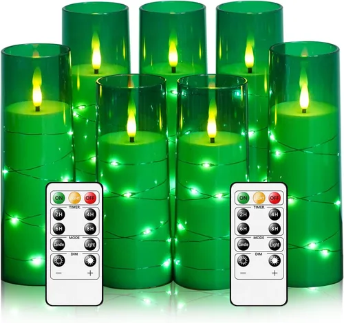 Miniatura 18 de Velas sin llama, con cadena de estrellas incorporada, velas operadas por baterías, velas LED parpadeantes, velas de pilar con control remoto