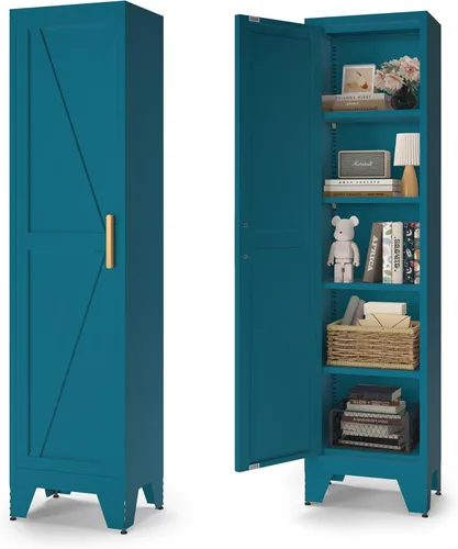 Miniatura 10 de COFaR Home Farmhouse - Armario de almacenamiento con 2 puertas de granero, armario alto de despensa de cocina con 3 estantes ajustables, para Azul