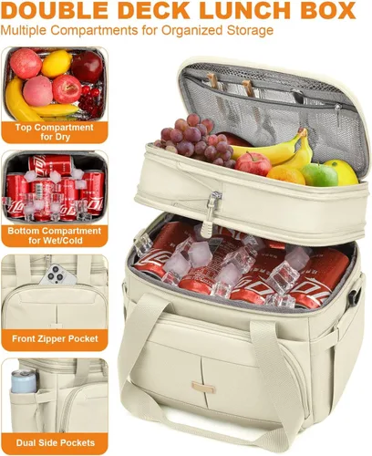 Miniatura 5 de Caja de almuerzo Pritent para hombres y mujeres, bolsa de almuerzo aislada de doble cubierta para hombres y mujeres, bolsa de almuerzo expandible a