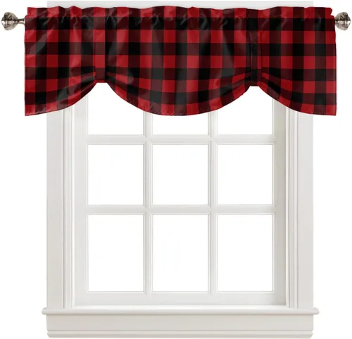 Miniatura 8 de Cenefa de cortina con lazo rojo de Navidad para ventanas, sala de estar, cocina, baño, granja, bolas de Navidad de acuarela con diseño de bayas