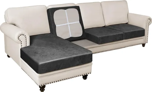 Miniatura 39 de Fundas para sofá modular, funda para sofá con aspecto de cuero, forma de L, 2 piezas, funda elástica suave para sofá seccional, protector de muebles