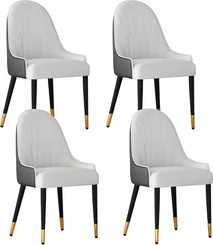 Miniatura 32 de Juego de 2 sillas con 2 sillas de comedor de piel sintética blanca, silla de cocina moderna con respaldo ovalado y patas de acero inoxidable