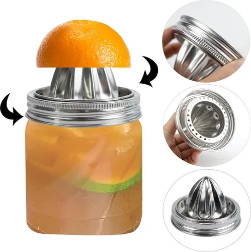 Miniatura 4 de Tapa de exprimidor de acero inoxidable para frascos de masón, exprimidor manual para limón y naranja, exprimidor de cítricos para tarros Mason