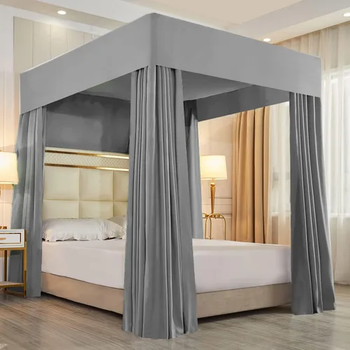 Miniatura 13 de Mengersi Cortina de cama con poste de cuatro esquinas de princesa para niñas, adultos y niños (tamaño matrimonial, mariposa azul)