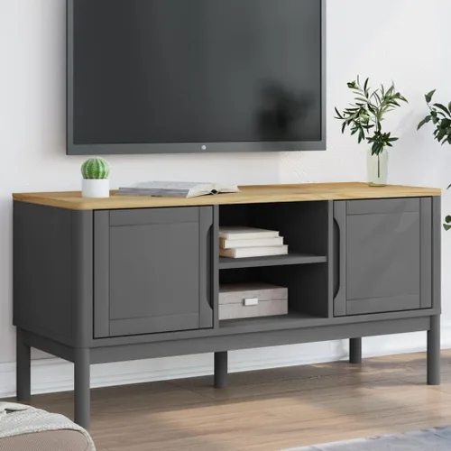 Miniatura 2 de vidaXL Mueble de TV Floro – Mueble de TV de madera de pino macizo gris – 44.9 x 16.9 x 21.7 pulgadas para televisores de 51 a 60.1 pulgadas – Unidad