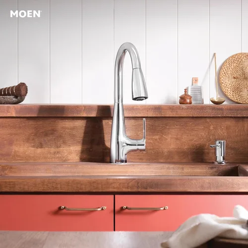Miniatura 2 de Moen Haelyn - Grifo de cocina monocontrol con rociador extraíble cromado con potencia para una limpieza más rápida, dispensador de jabón incluido