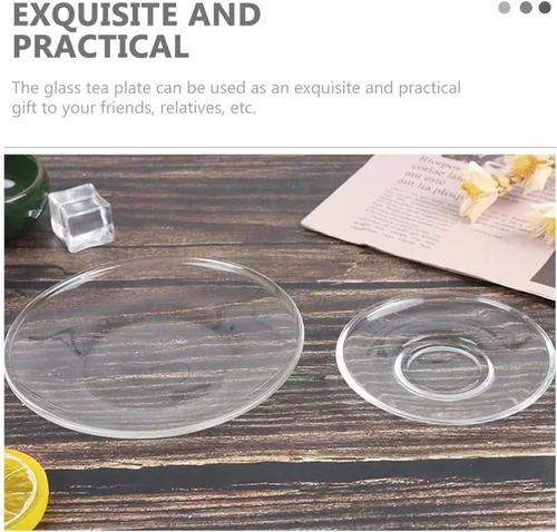 Miniatura 7 de Housoutil Plato de té de vidrio Platos de café Platillos de placa de vidrio transparente: 2 piezas de soporte de bolsa de té Decoración de mesa