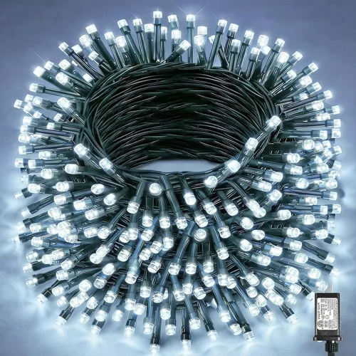 Miniatura 30 de 120 luces LED de Navidad de 40 pies para exteriores, guirnalda de luces de Navidad naranja impermeable, 8 modos de luces conectables para árbol
