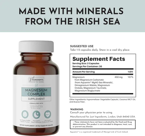 Miniatura 6 de Just Ingredients Complejo de magnesio – Cinco formas biodisponibles para relajación, sueño, apoyo al estado de ánimo – Cápsulas – 60