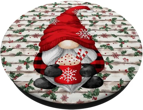 Miniatura 2 de Divertido gnomo de Navidad a cuadros, decoración navideña y cacao caliente PopSockets intercambiables PopGrip
