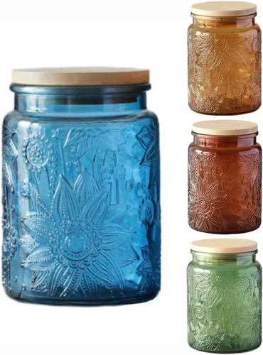 Miniatura 9 de ANSQU Tarro de vidrio azul, recipiente de vidrio vintage de 23.7 FL OZ con tapa hermética, tarro para caramelos/recipiente para azúcar para despensa