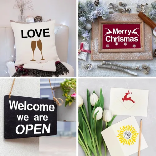 Miniatura 3 de BAMIDELE Plantillas de letras para pintar sobre madera, 50 plantillas de dibujo del alfabeto con números, letreros, flores, plantillas de plástico