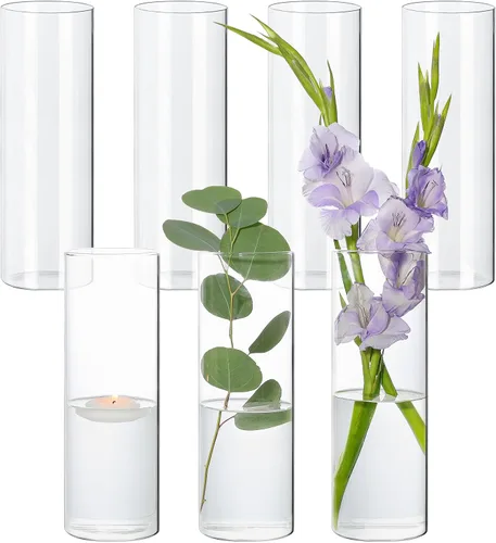 Miniatura 9 de SUPMIND 12 jarrones cilíndricos transparentes para centros de mesa, jarrones de flores de vidrio para decoración de bodas y decoración del hogar