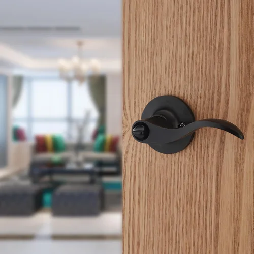 Miniatura 6 de picaporte con forma de onda y cerradura para puerta de entrada o armario, negro