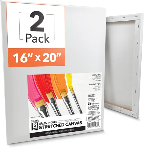 ArtSkills Lienzo estirado para pintar, lienzos de 16 x 20 pulgadas, suministros de pintura para artistas, paquete de lienzo en blanco, paquete de 2
