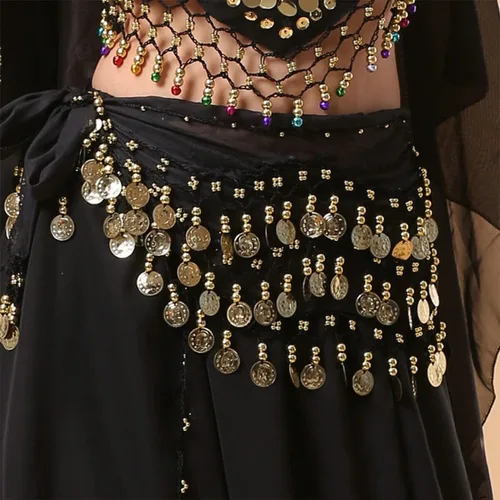 Miniatura 3 de Bufandas para la cadera de danza del vientre, faldas onduladas para mujer, envueltas con 128 monedas de oro, 11