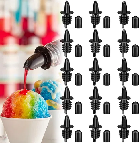 Miniatura 11 de 60 piezas de vertedores de botellas de jarabe para verter boquillas incluyendo jarabe de cono de nieve, vertedores de botellas de licor de alcohol