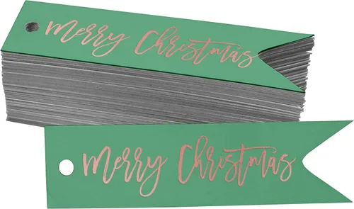 Miniatura 56 de Etiquetas de papel colgantes con texto en inglés "Merry Christmas", 50 unidades Blanco