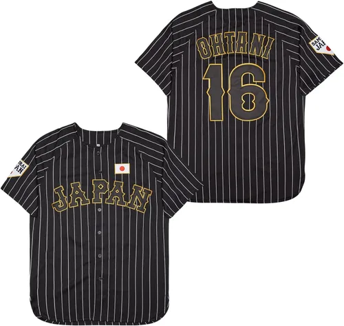 Camiseta de béisbol de hip hop a rayas blancas y negras para hombre #16 Ohtani Japón Samurai