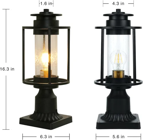 Miniatura 2 de MONKFISH Moderna lámpara de poste negra para exteriores, luz LED impermeable compatible con pantalla de cristal de burbujas, luz de camino de jardín