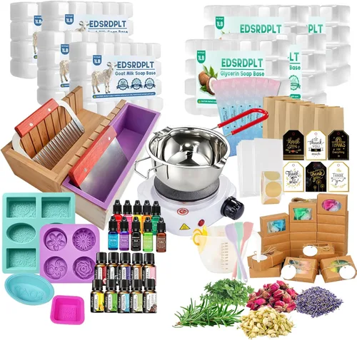 Miniatura 8 de EDSRDRUS Serie de kits de fabricación de jabón, suministros para hacer jabón con base de jabón de glicerina, moldes de silicona, aceites aromáticos