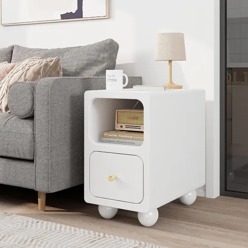 Miniatura 9 de Mesita de noche de madera maciza, mesita de noche estrecha con cajones, mesita de noche moderna negra de mediados de siglo, mesita de noche pequeña