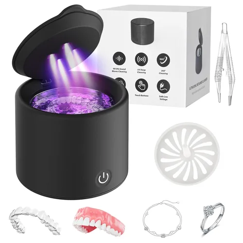Limpiador ultrasónico para retenedores y alineadores - Cápsula dental de 50 kHz para Invisalign, frenos, dentaduras postizas, protectores nocturnos,