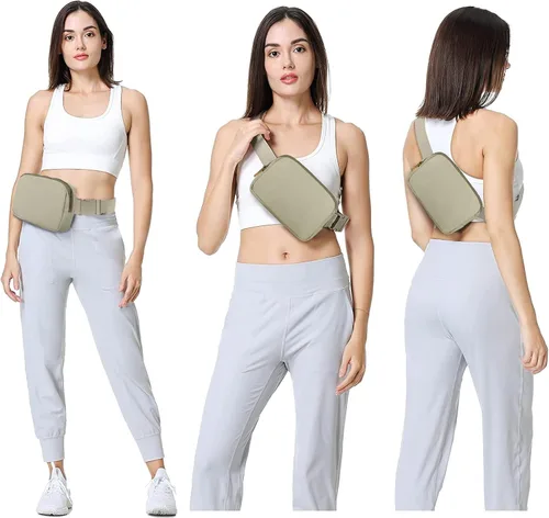 Miniatura 6 de VOROLO Riñonera para mujeres y hombres, bolsa cruzada, bolsa de cinturón con correa ajustable, Wood Grey, Talla única
